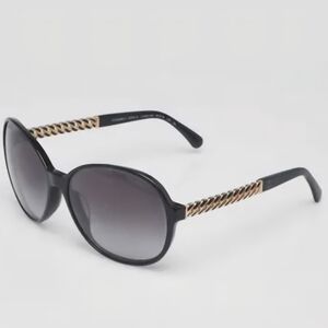 CHANEL Black Sunglasses with Gold Chain Detail